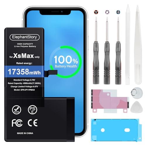 ElephantStory Replacement Battery for iPhone Xs Max: High Capacity 0 Cycle Li-ion Polymer Battery for iPhone Xs Max with Repair Tool Kit - Compatible with Model A1921 A2101 A2102 A2104
