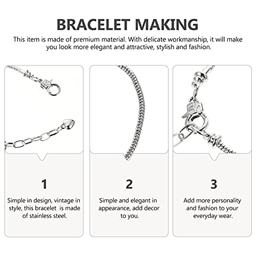 Exceart 10Pcs Silver Snake Chain Charm Bracelets With Heart Lobster Clasp Extender Chain Stainless Steel Adjustable Slider Bracelet Metal Bracelet Chain European Charm Bracelet For Jewelry Making 3Mm #TOP3