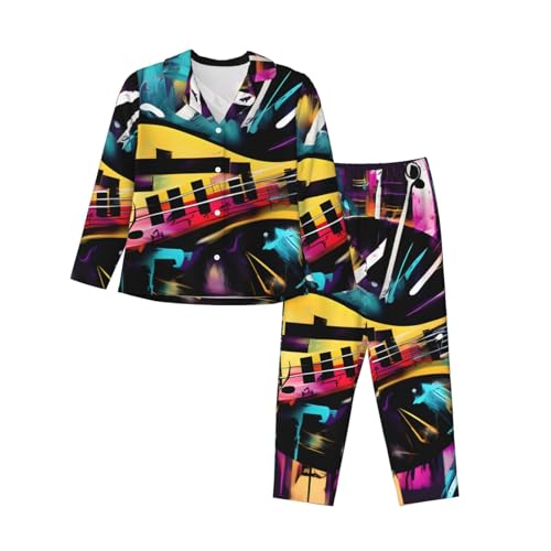 Pyjama graffiti musical femme manche longue vêtement de nuit 2 pièces