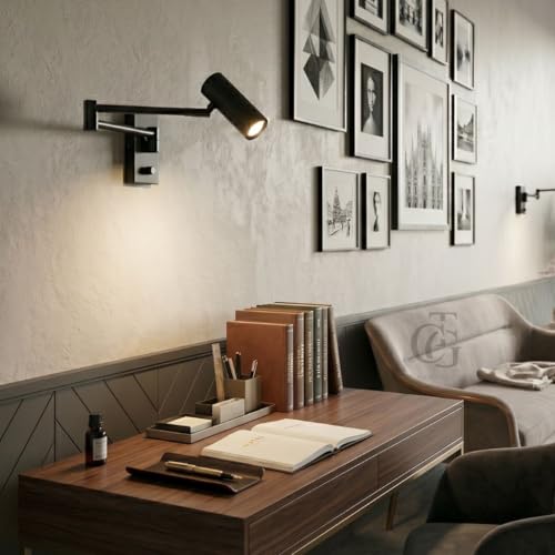 Image of Modern Wall Spotlight with Adjustable Rocker Arm and Built-in Switch Wall Fixture for Bedside-Warm White|Black