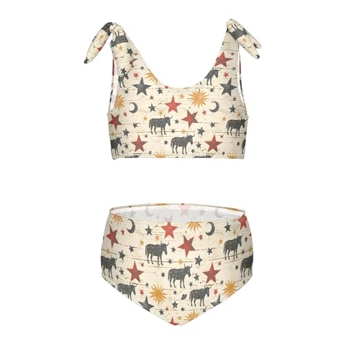 Western Pattern Girls Two Piece Tankini Swimsuits Summer Bathing Suit Beach Swimwear Set, 4T Multicoloured