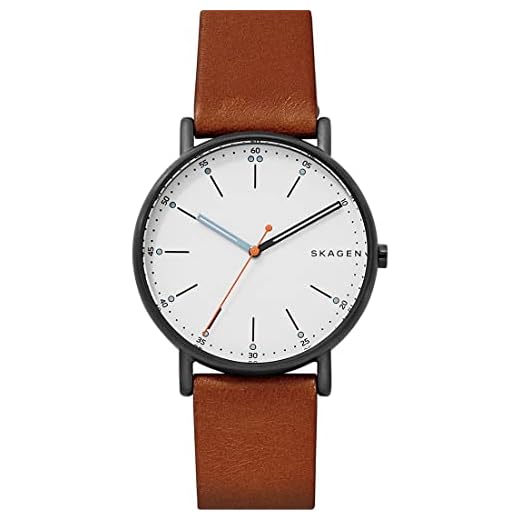 Skagen Reloj para hombre Signatur, movimiento de tres manecillas, caja de acero inoxidable Midnight de 40 mm con correa de piel, SKW6374