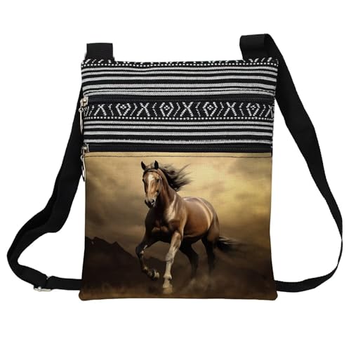War Horse Messenger Bag Small Ethnic Pattern Printed Adjustable Strap Crossbody Zipper Bag War Horse Phone Bag Wallet Cute Shoulder Handbag for Women