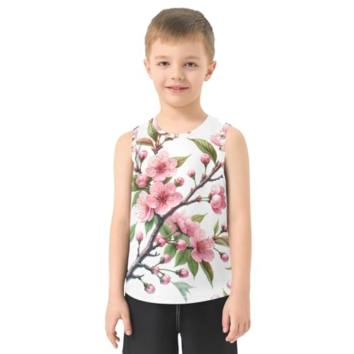 susiyo Pink Cherry Flowers Branch Boys Sleeveless Tank Top Girls Athletic T Shirt2