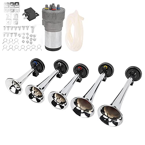 Kit de Bocina Dixie de 5 Trompetas de 12 V con Compresor de Repuesto para Camiones, Vagones, Trenes,...