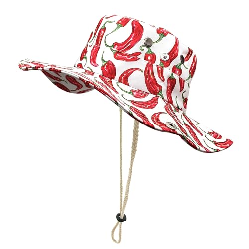 Enodtter Chili Bucket Hat Wide Brim Peppers Beach Sun Hats Outdoor Gifts for Men Women - Packable Printed Summer Travel
