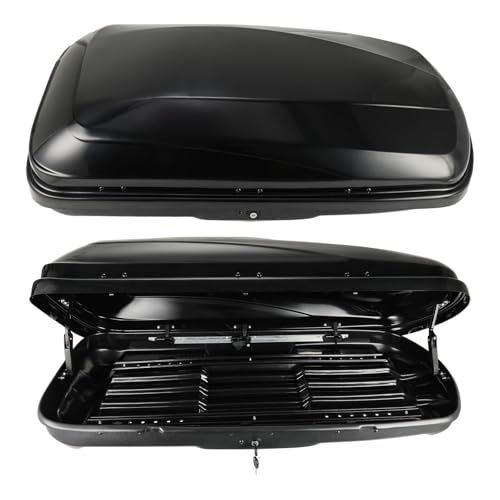 GEARFLOW Car Roof Box Gloss Black 400L Capacity Hard Roof Cargo Carrier with Security Keys Dual Side Opening Waterproof Roof Top Luggage Storage Box for Camping Travel Fits Most Cars