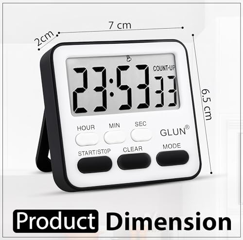 Image of GLUN Digital Kitchen Timer with Clear Loud Alarm for Cooking, Stop Watches Timer Clock with Alarm & Magnetic Back, LCD Backlit Display, Classroom for Kids & Teachers Black Back