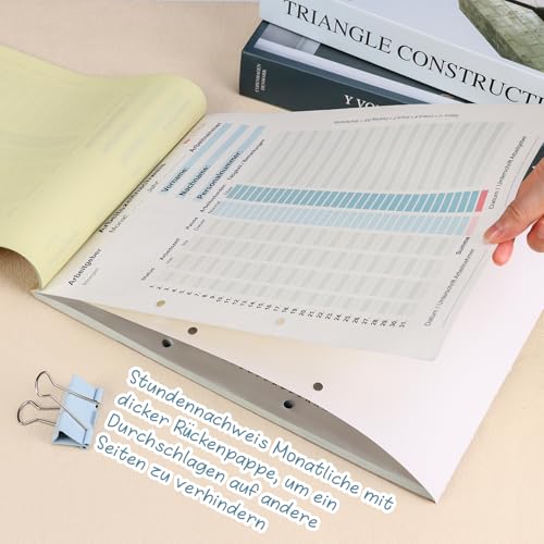1 Buch Stundenbuch für Arbeit A4 Arbeitszeitnachweis Block für 31 Tage Stundennachweis Monatliche mit Rückenpappe Arbeitszeiterfassung Buch Stundenzettel für Minijob Vollzeit 2x50 Blatt Weiß Gelb
