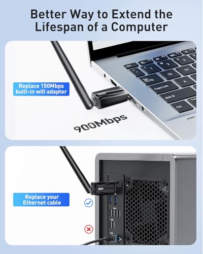 USB WiFi Adapter for Desktop PC - AX900 Wi-Fi 6 Dual Band 5G 2.4G Wireless Adapter with 7DBi Antenna for Win11/10 WiFi Dongle for Desktop PC Laptop Gaming Wireless USB Internet Network Card (Black) - Image 6