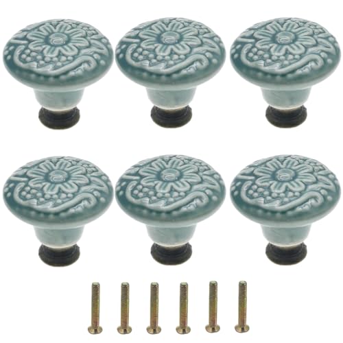 Mimhooy 6Pcs Green Ceramic Knobs Vintage Floral Cabinet & Cupboard Knobs