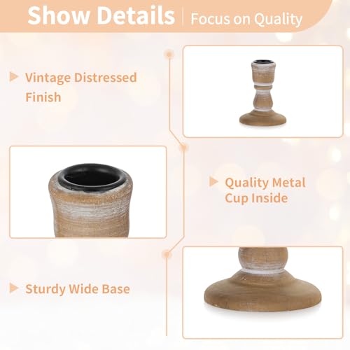 Nuptio Taper Candle Holders Wood: 2 Pcs Rustic Brown Wooden Candlestick Holder thumb #4