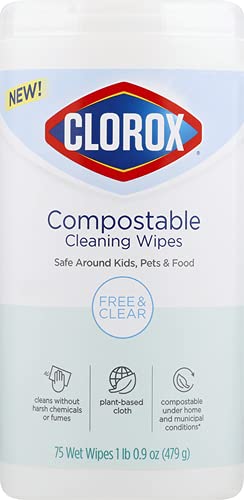 Clorox Clorox Compostable Cleaning Wipes - All Purpose Wipes Unscented, Free & Clear, 75 ct (32486), 1.67 Count