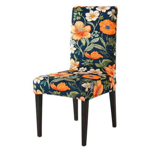 Image of HOKIPO Premium Printed Velvet Dining Chair Cover Set of 1, Teal Twilight Garden (AR-5794-D2)