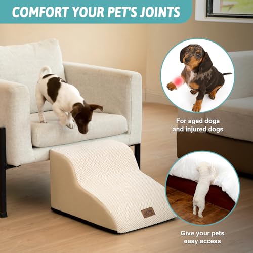 COZY KISS Hundetreppe für Kleine Hunde, Haustiertreppe für Couch aus Hochdichtem Schwamm, Hunde Treppe Hunderampe mit Waschbarem Bezug und Rutschfestem Boden (Beige, 2 Stufen (40x50x30cm), 2)