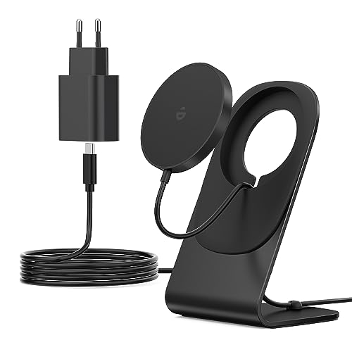 Caricabatterie Mag-Safe, caricabatterie a induzione, stazione di ricarica induttiva, wireless con stazione di ricarica per iPhone, rapido wireless magnetico compatibile per iPhone 15/14 Nero