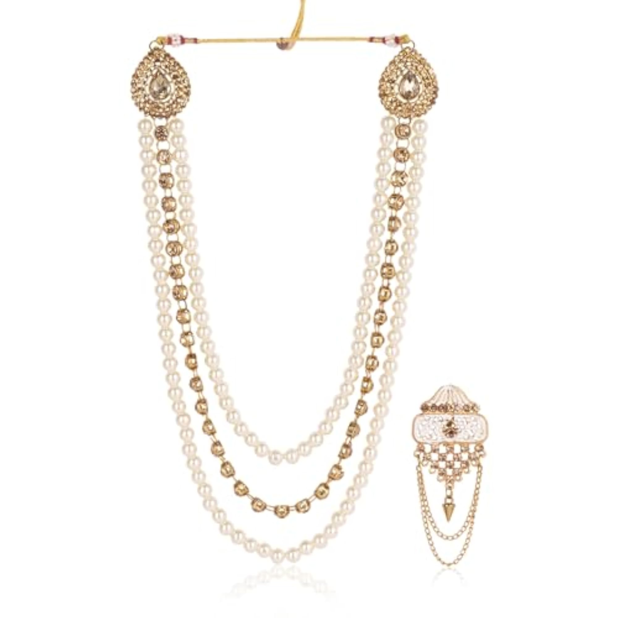 Men's Dulha Sherwani Necklace & Brooch Set for Weddings