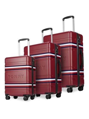 Image of Tommy Hilfiger Hard Luggage Set of 3 (Small, Mid and Large) Berlin - Wine | Check-in Trolley Bags with TSA Lock | 360 Spinner Wheels | Telescopic Handle | Hardshell PC Suitcase |Water Resistance