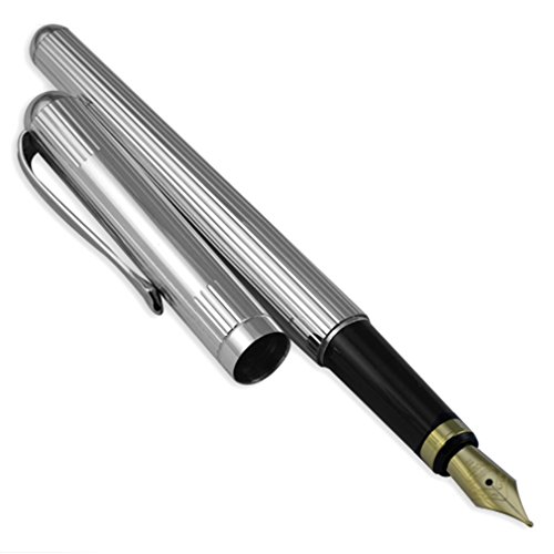 Stylo plume en argent haut de gamme avec cartouche rechargeable pour écriture calligraphie