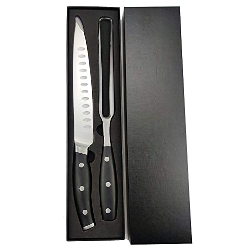 Carving Knife And Fork Set - With 8" Carving Knife &8 " Straight Metal Fork Triple-Rivet German Steel Forged Kitchen Carving Set, Professional Meat Carving Knife Gourmet Bbq Tool Set #TOP7