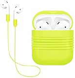 Yometome AirPods Case, Shockproof Silicone Protective Cover Apple Wireless Earbuds Accessories Skin with Earphone Sports Anti-lost Strap for Apple Airpods Charging Skin Ear HookCase Fluorescent Green