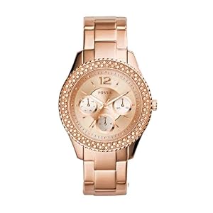Fossil Stella Damenuhr, Chronographenwerk mit Edelstahl- oder Lederarmband, Rose-Gold-Ton, 38MM