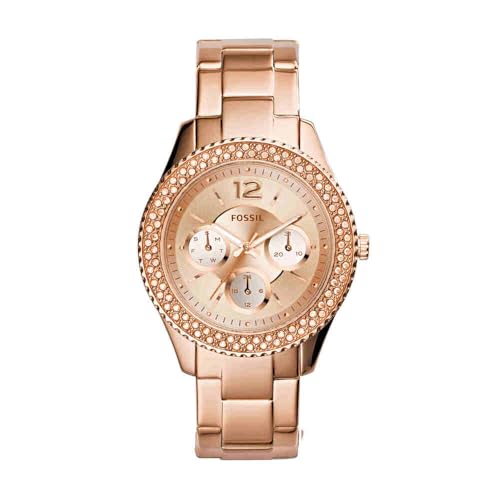 Fossil Stella Reloj para mujer, movimiento cronógrafo con correa de acero o piel, Tono oro rosa, 38MM