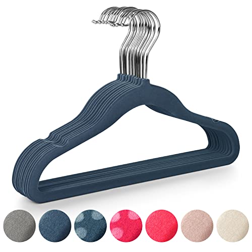 Laleni 30er Set schmale Kinderkleiderbügel mit Samtbezug - rutschfeste Kleiderbügel für Kinder, platzsparende Baby Kleiderbügel, 360° drehbar, Dunkelblau Cover