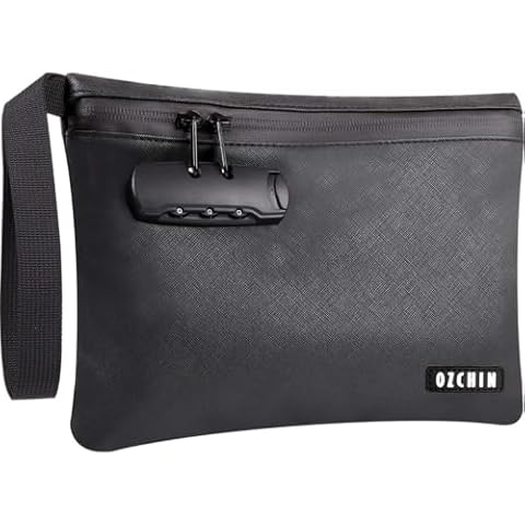 OZCHIN Smell Proof Bag with Combination Lock 10'' X 7'' Locking Bag PU Leather Waterproof Lockable Case Great Gifts Ideal Cover