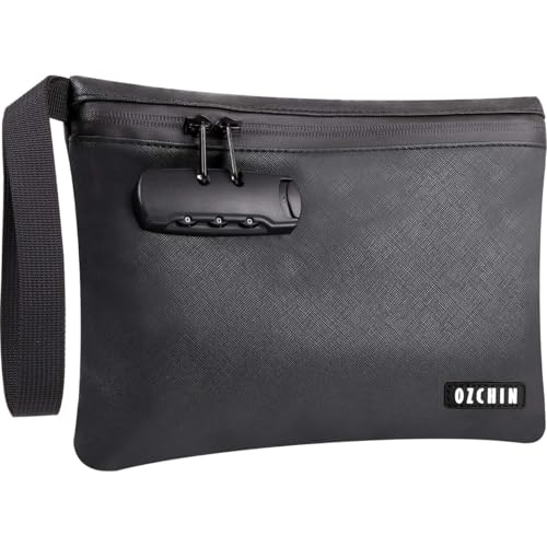 OZCHIN Smell Proof Bag with Combination Lock 10'' X 7'' Locking Bag PU Leather Waterproof Lockable Case Great Gifts Ideal