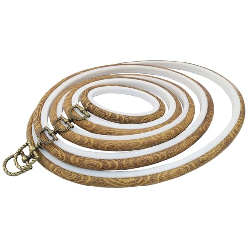 Image of Marvexi Oval Embroidery Hoops, Vintage Cute Faux Wood Style, 5Pcs 5Sizes