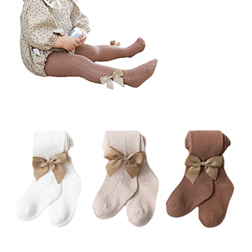 Watoche Baby Girl Tights 3 Pack Cable Knit Mesh Lace Leggings Stockings Bowknot Cotton Pantyhose For Toddlers(Bow,12M) #TOP24