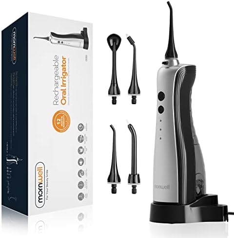 Mornwell Water Flosser for Teeth, Oral Irrigator Jet Flosser Black with 5 Jet Tips and Inductive Charging Stand, for Home and Travel Use, IPX7 Waterproof