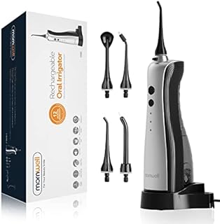 Mornwell Water Flosser for Teeth, Oral Irrigator Jet Flosser Black with 5 Jet Tips and Inductive Charging Stand, for Home and Travel Use, IPX7 Waterproof