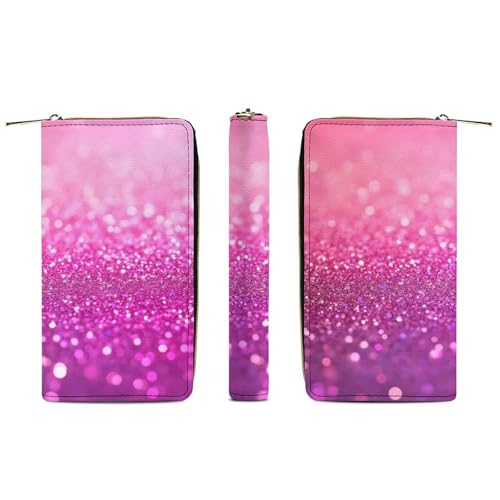 Women's Travel Zipper Purse Fashion Design, Huge Storage Capacity Purse, Cute Decor Wallet, Long PU Wallet Pink Glitter Pattern3