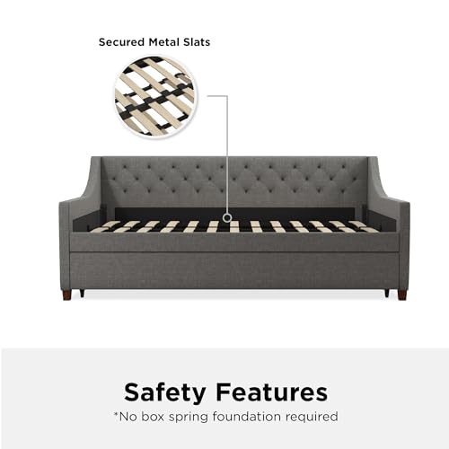 Novogratz Her Majesty Upholstered Daybed and Trundle, Twin over Twin, Grey Linen - Thumbnail 4