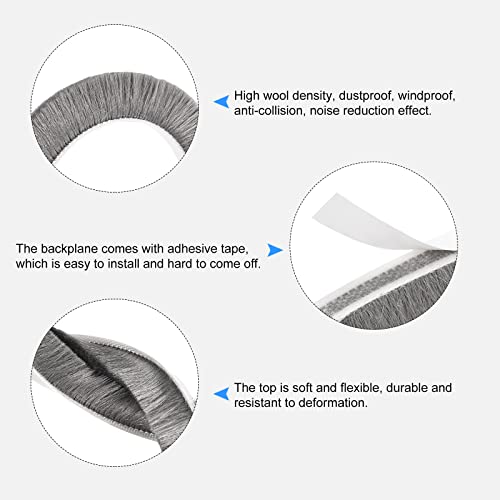 Metallixity Adhesive Brush Seal Weather Stripping (19/32"X11/32"X16.4Ft), Door Brush Strip - For Sliding Sash Door Window Wardrobe Seal, Gray #TOP3