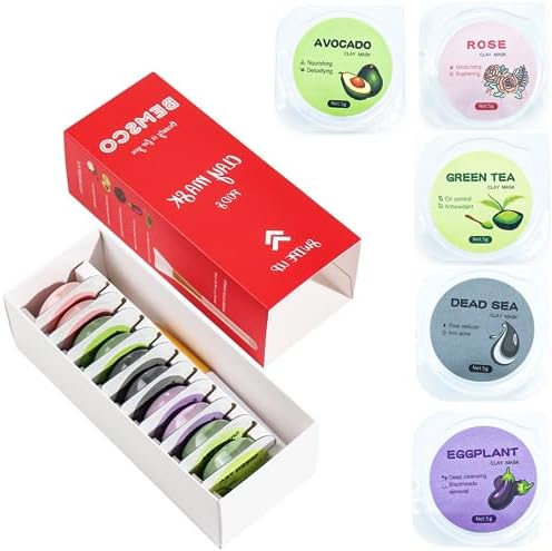 BEMSCO Clay Face Mask Skin Care - Blackhead Removal - Pore Cleaner - Dark Spot Remover - Luxury Beauty Products - Facial Mask Kit For Women & Mens - Face Masks Skincare 10 Pods