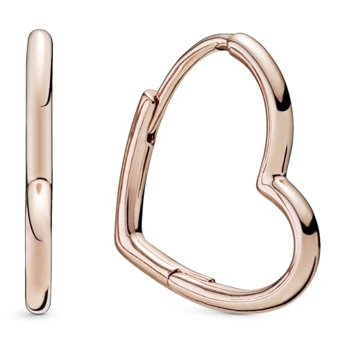 PANDORA Asymmetrical Heart Hoop Earrings - Minimalist Hoop Earrings - Stunning Women's Earrings - Gift for Her - 14k Rose Gold - With Gift Box2