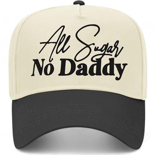 All Sugar No Daddy Script Hat | Funny Premium Adjustable Snapback Baseball Vintage Trucker Hat for Men & Women (US, Alpha, One Size, Black/Natural)