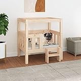 ARKEM Hundebett aus massivem Kiefernholz, 65,5 x 43 x 70 cm, Hochbett für Hunde, großes Hundebett