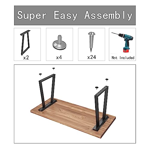 Metal Table Legs 28 inch Height x 17.7 inch Wide with Adjustable Protector Feet, Industrial & Rustic Style Heavy Duty Metal Furniture Legs for Desk/Table, (Bear Up to 800lb), Black, Trapezoid Set of 2