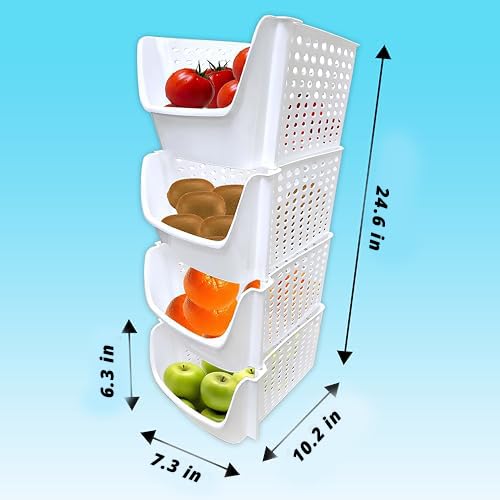 Skywin TidyFriend Plastic Stackable Storage Bins for Pantry - 4 Pack Oval Stackable Bins For Organizing Food, Kitchen, and Bathroom Essentials (White)