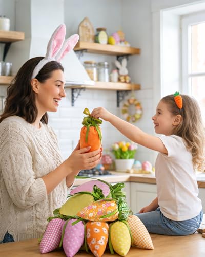 12 Stück Ostern Karottenbeutel Samt, bunte Karotte Taschen mit verschiedenen Mustern, Ostertüten zum Befüllen für Süßigkeiten und kleine Geschenke, Ostern Leckerlibeutel mit Kordelzug (Bunte Karotten)