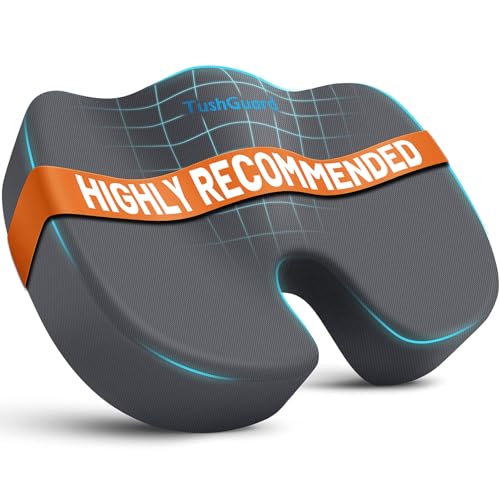 TushGuard Seat Cushion, Office Chair Cushions, Car Seat Cushion, Non-Slip Sciatica & Back Coccyx Tailbone Pain Relief Chair Pad, Memory Foam Butt Pillow for Computer Desk, Wheelchair, Driving