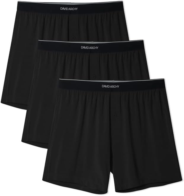 DAVID ARCHY Ultra Soft Modal Boxers for Men, Silky Stretchy Boxer Shorts, Breathable Loose Men’s Underwear for Sleep 3/4 Pack
