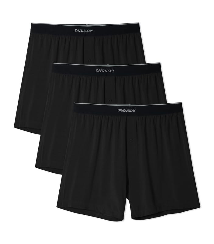 DAVID ARCHY Ultra Soft Modal Boxers for Men Silky Stretchy Boxer Shorts Breathable Loose Mens Underwear for Sleep 3 Pack(M Black)