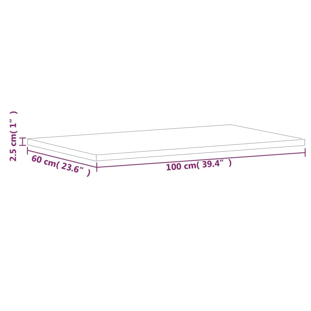 Tablero de lavabo de madera de haya maciza de 100 x 60 x 2,5 cm, encimera de madera de haya para baño, encimera de lavabo de madera maciza con esquinas redondeadas
