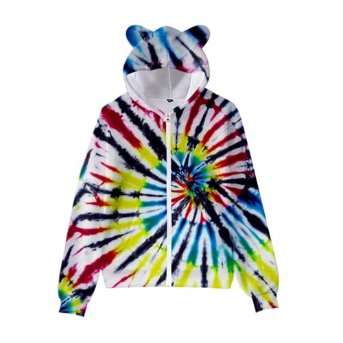 Pull à capuche avec fermeture éclair chat tie dye pour le collège