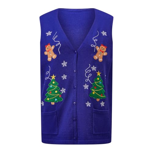 Image of KMBANGI Women Christmas Button Sweater Vest Embroidery Sleeveless Cardigan